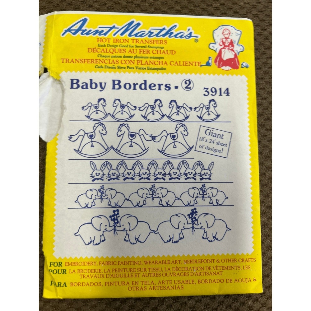 Aunt Martha's 3914 Baby Borders 2 Hot Iron Transfer Embroidery Pattern Vintage